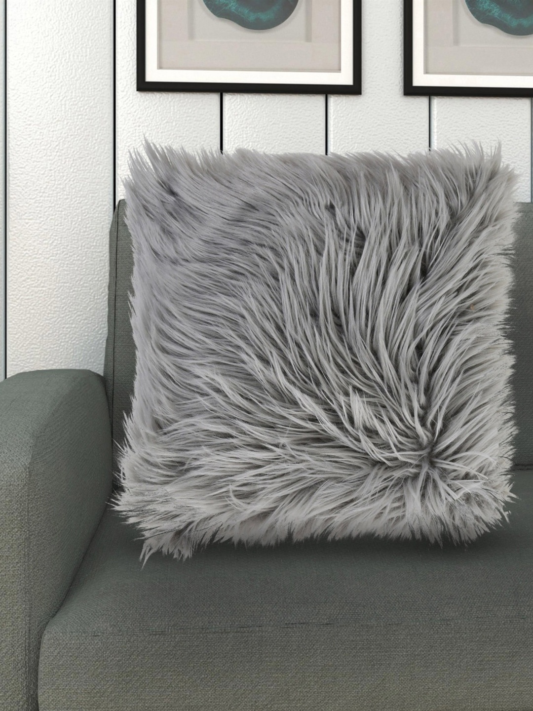 

Home Centre Grey Solid Fur Filled Cotton Cushion