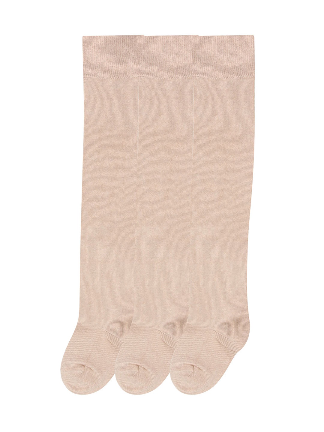Bonjour Girls Pack Of 3 Beige Solid Knee Length Socks