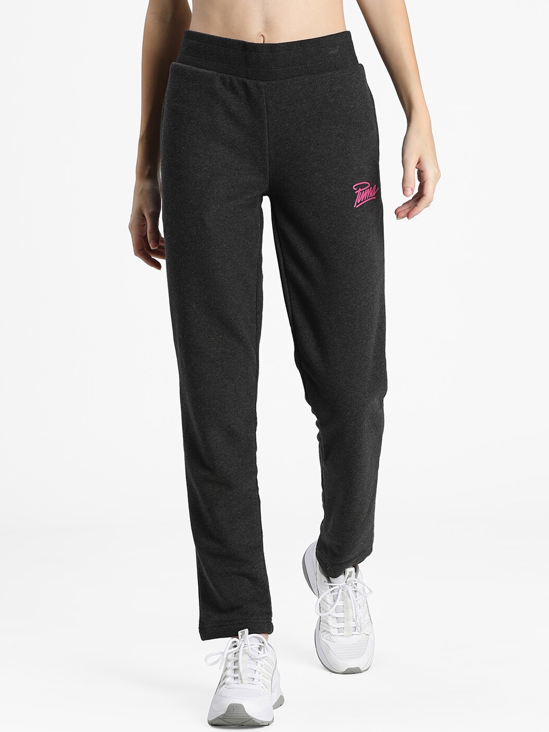 

Puma Women Charcoal Grey Solid Regular Fit Cotton Track Pants