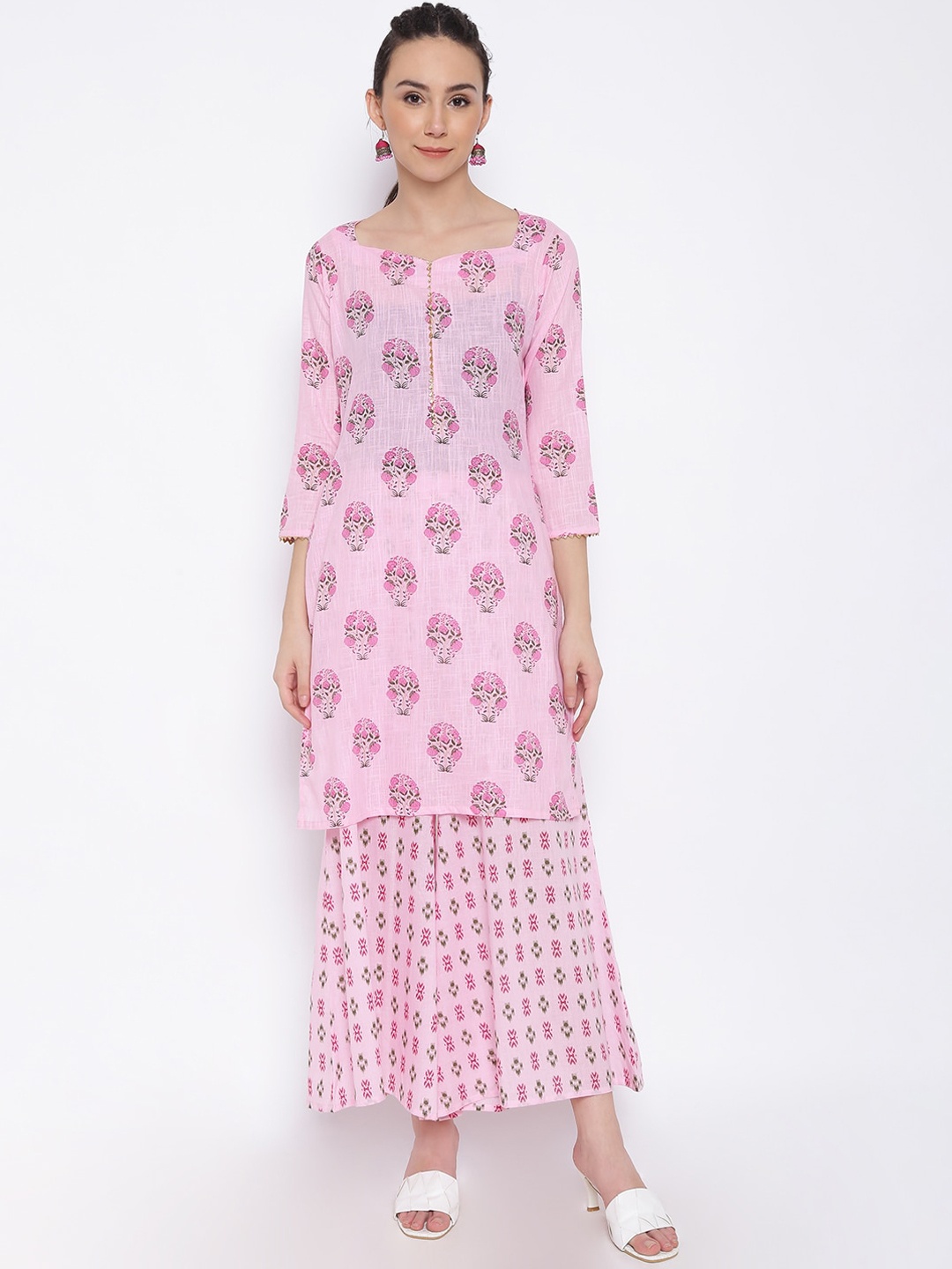 

MARC LOUIS Women Pink Printed Pure Cotton Kurta with Trousers