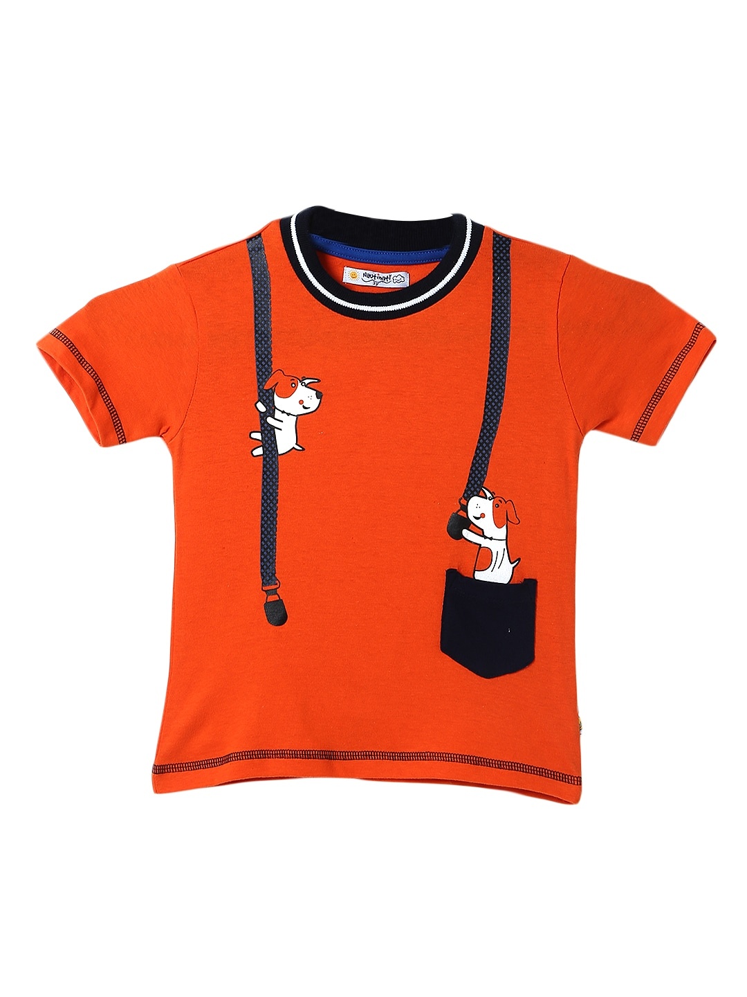 

Nauti Nati Boys Orange Printed Cotton Pure Cotton T-shirt