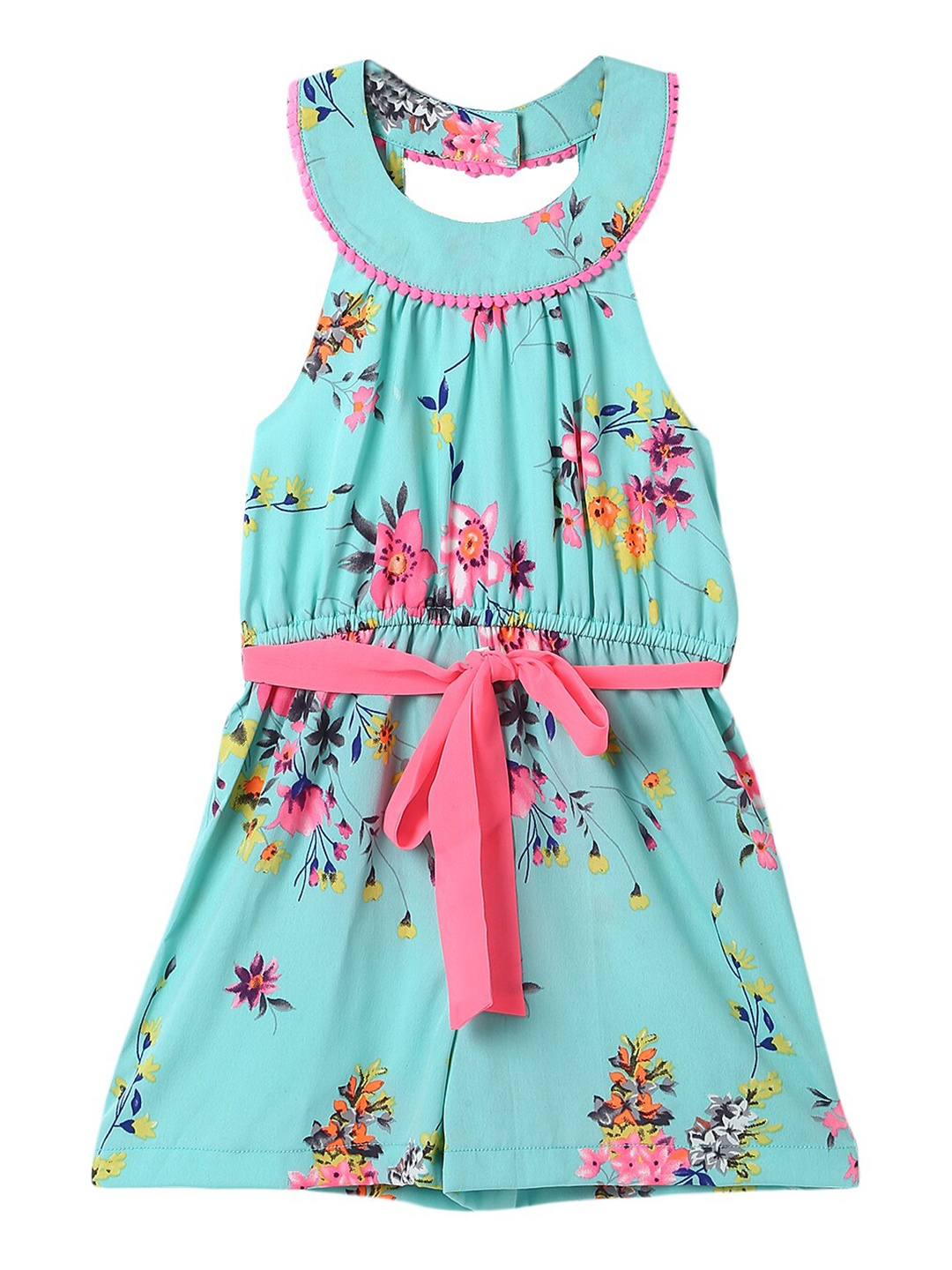 

Nauti Nati Girls Turquoise Blue & Pink Halter Neck Floral Printed Jumpsuit