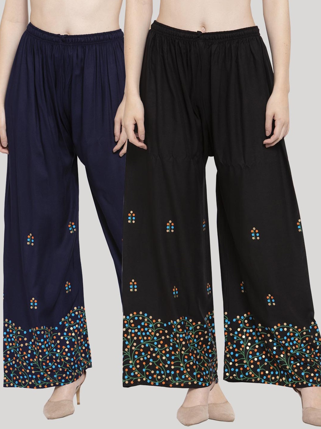 

Clora Creation Women Pack of 2 Navy Blue & Black Printed Knitted Ethnic Palazzos