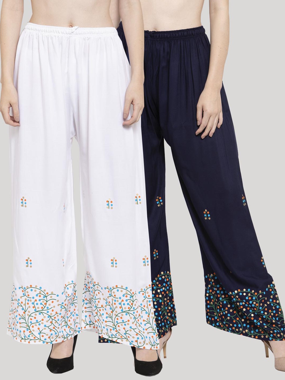 

Clora Creation Women White & Navy Blue Pack of 2 Printed Ethnic Palazzos