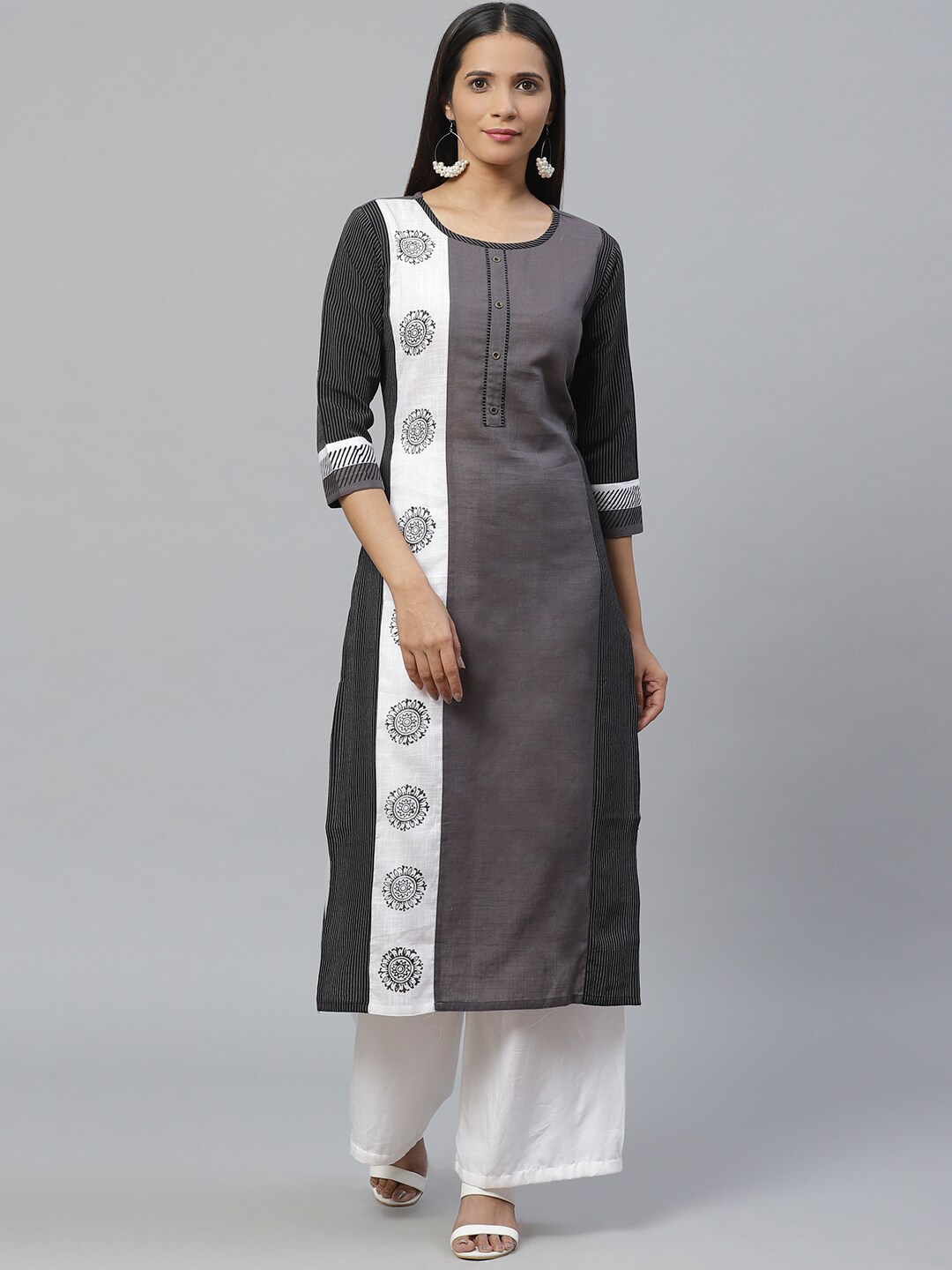 

KSUT Women Grey Printed Kurta