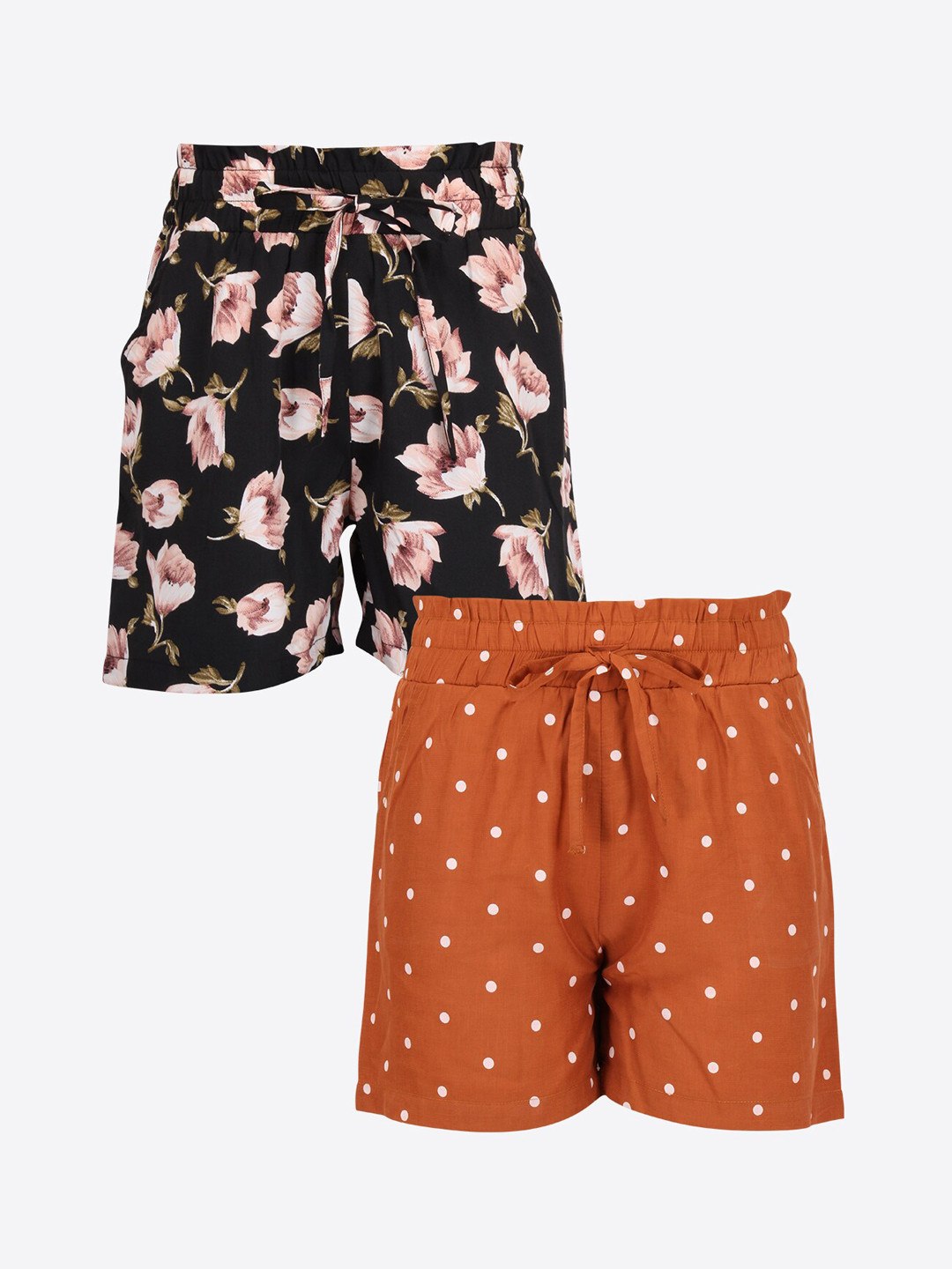 

CUTECUMBER Girls Pack of 2 Floral Printed Mid-Rise Regular Shorts, Rust