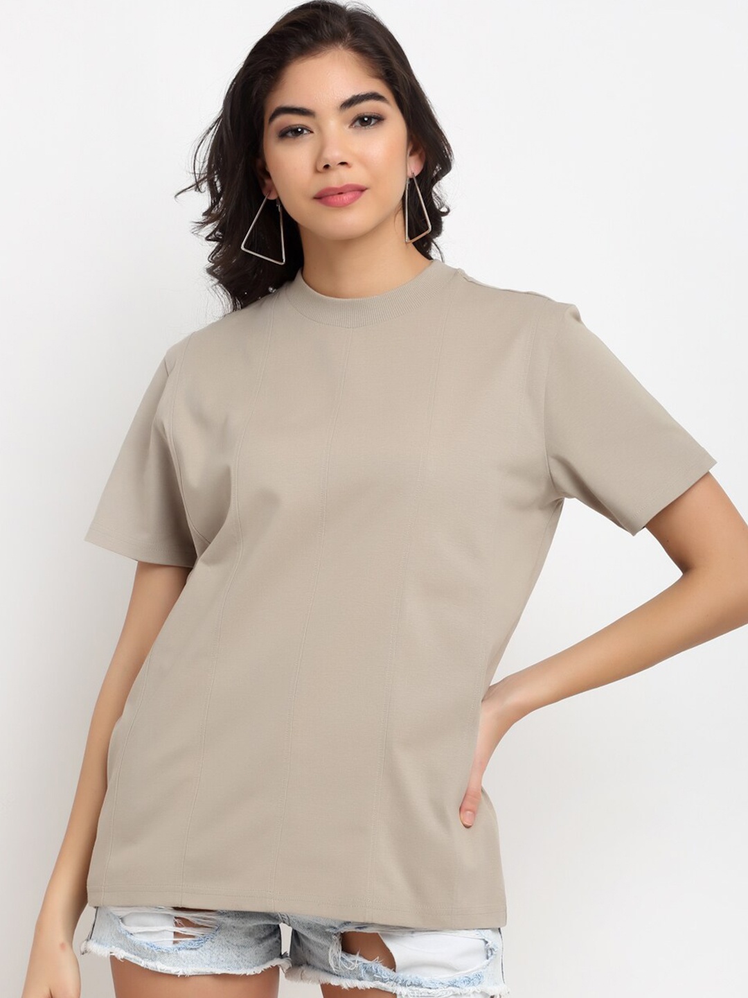 

Bhaane Women Beige Pure Cotton T-shirt