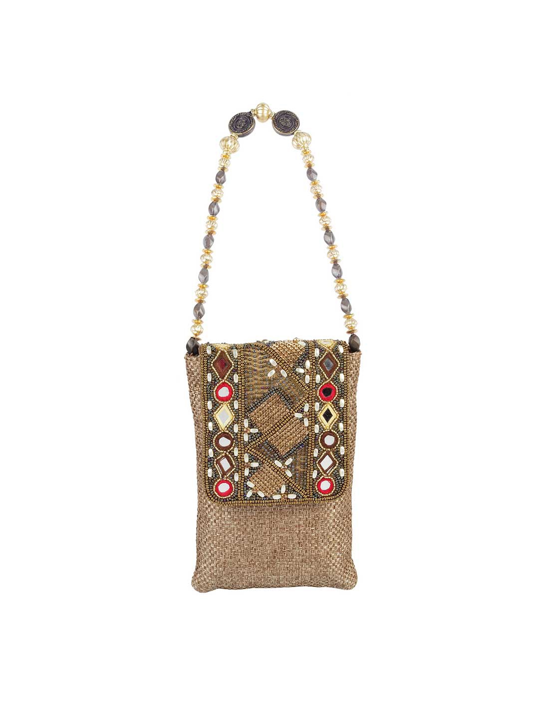 Metro Gold & Red Embellished Purse