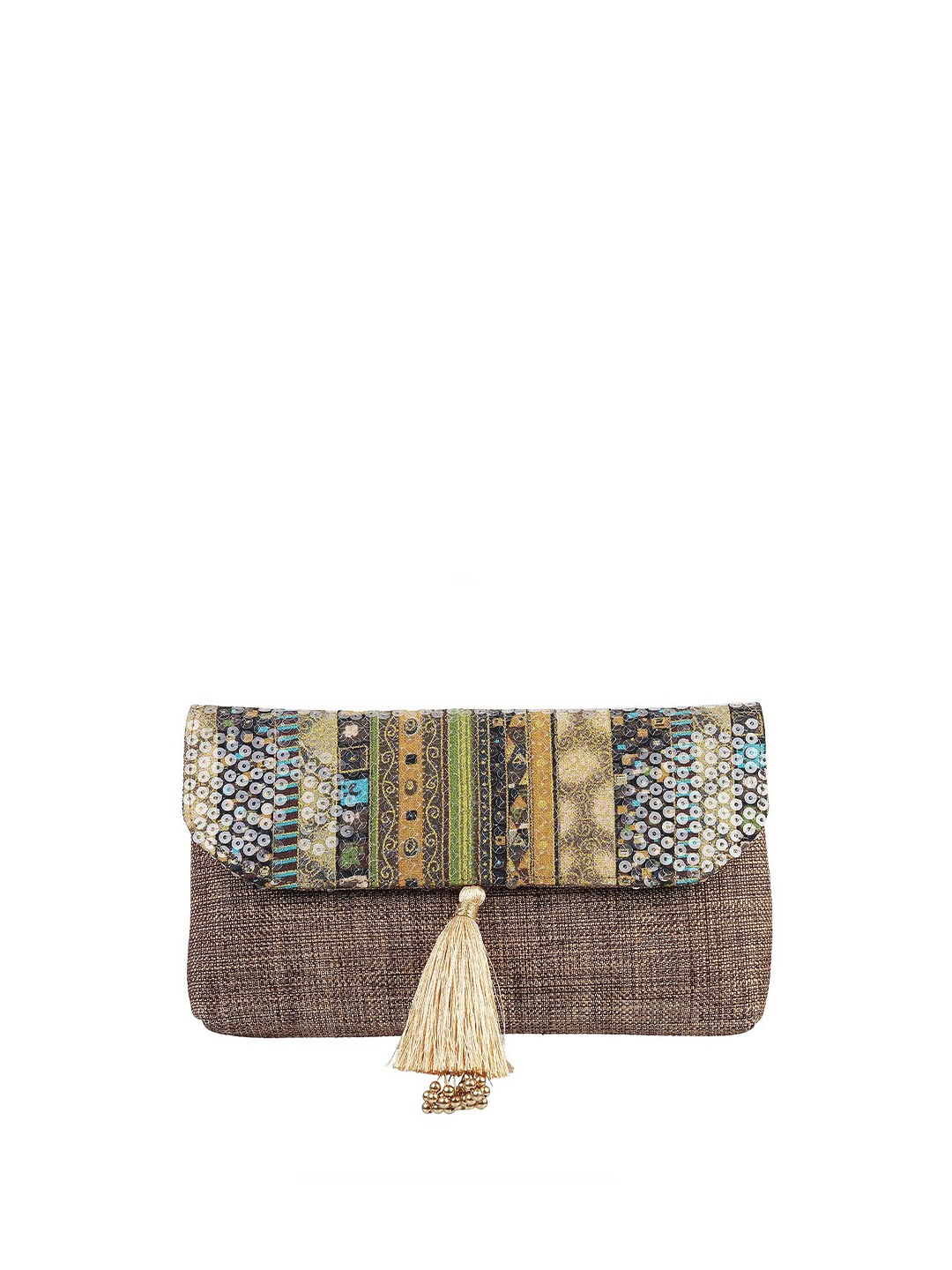 

Metro Gold-Toned & Brown Printed Embroidered Purse Clutch