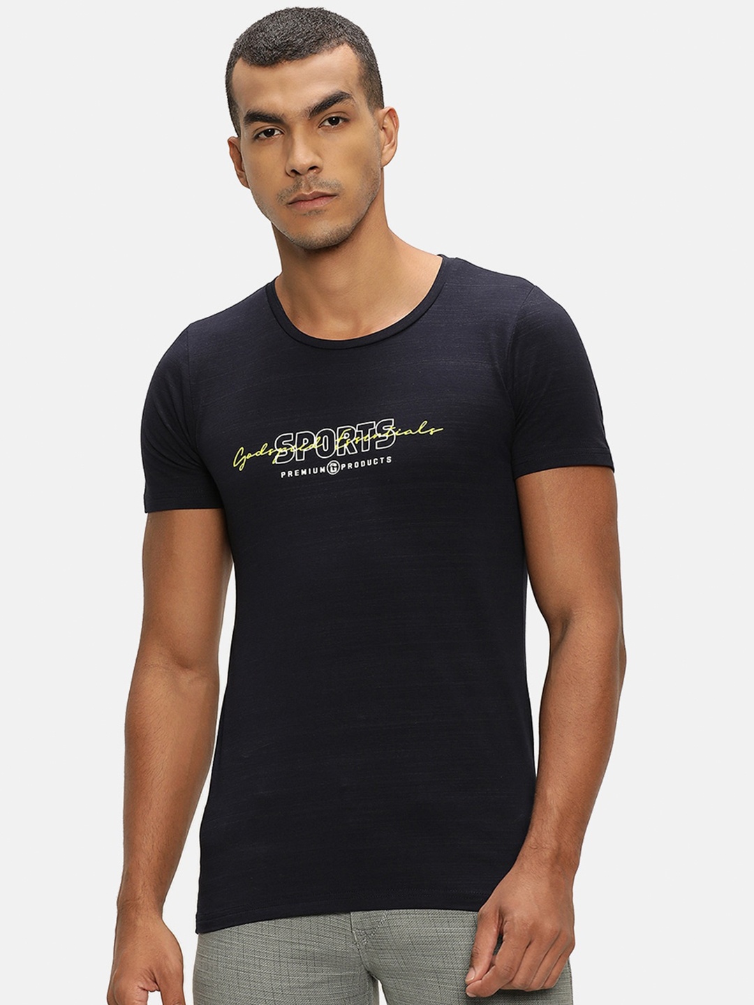V2 Value & Variety Men Navy Blue Typography Printed Cotton T-shirt