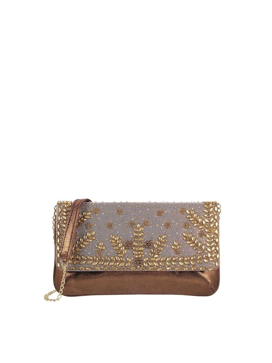 

Mochi Gold & Grey Embellished Envelope Clutch