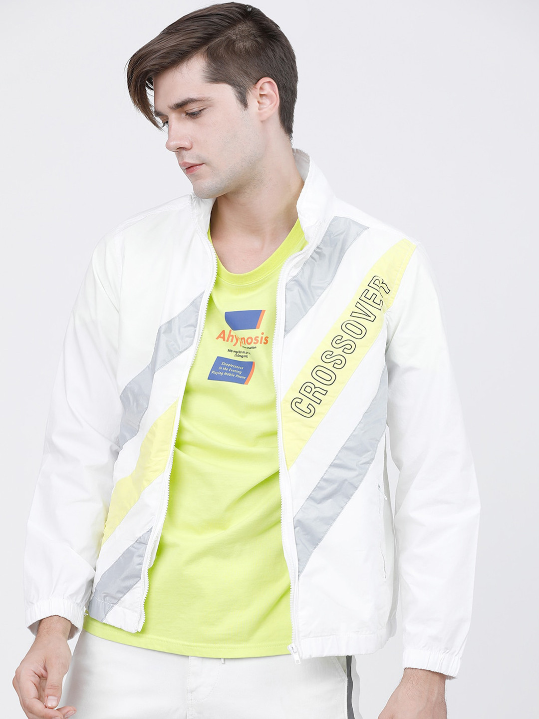 

LOCOMOTIVE Men White Colourblocked Cotton Sporty Jacket