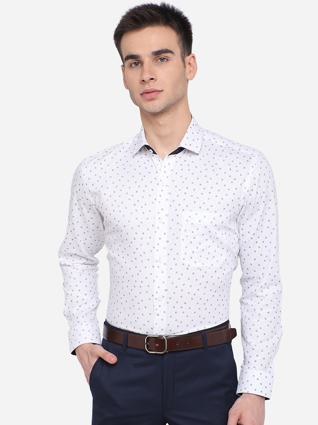 

Greenfibre Men White Slim Fit Printed Cotton Formal Shirt