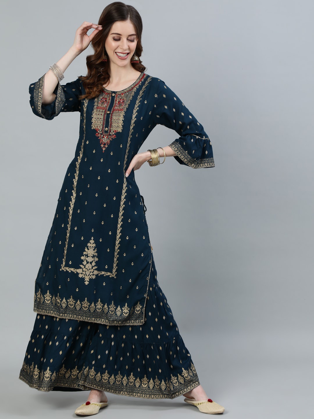 

Ishin Women Blue Kurta with Sharara