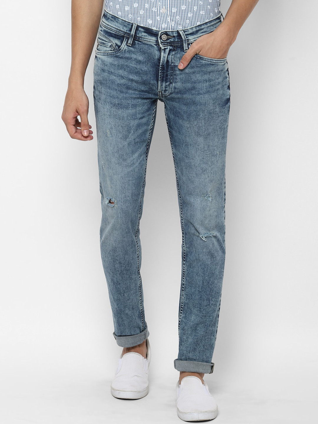

Allen Solly Men Blue Skinny Fit Mildly Distressed Heavy Fade Jeans