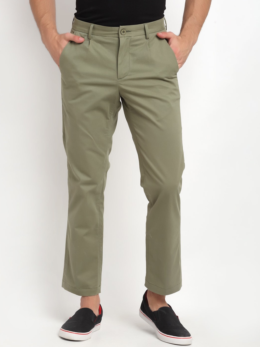 

Bhaane Men Olive Tapered Fit Chinos Trousers