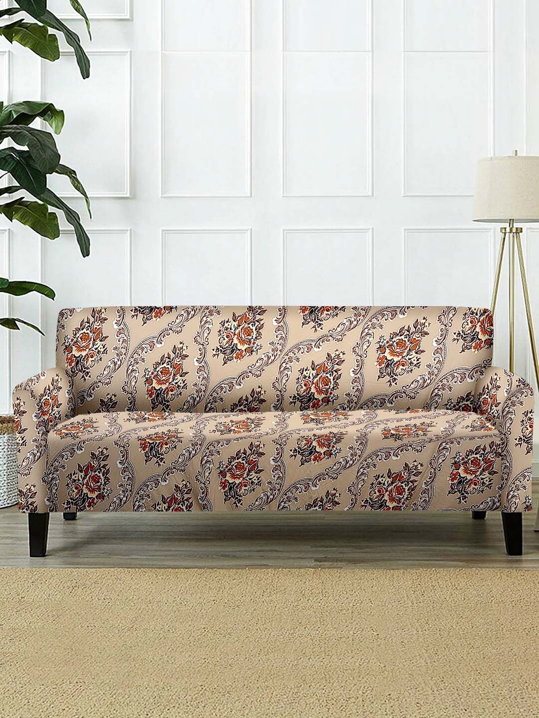 

Cortina Orange & Beige Printed 2-Seater Stretchable Non-Slip Sofa Slipcover