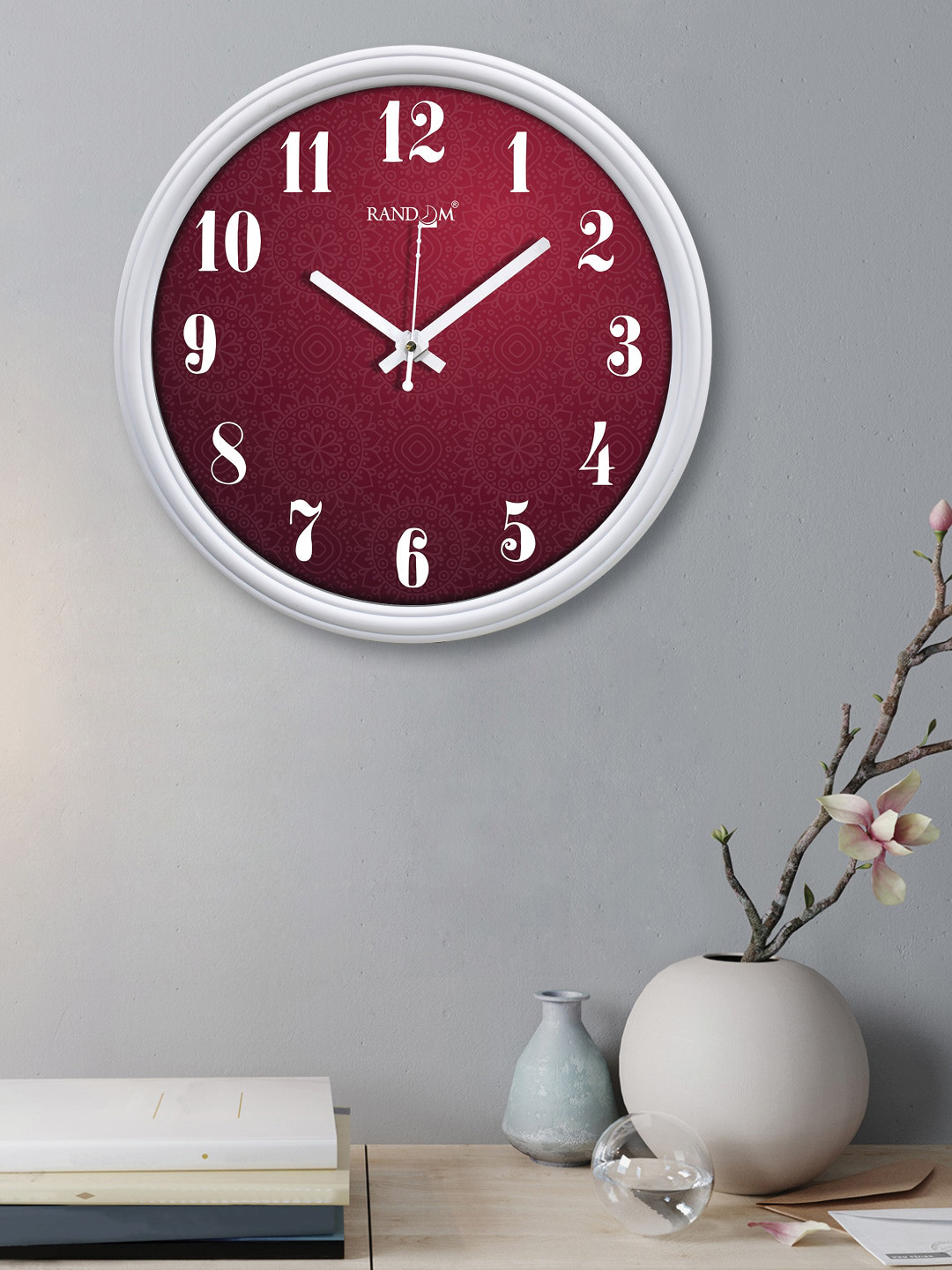 

RANDOM White & Maroon Contemporary Wall Clock