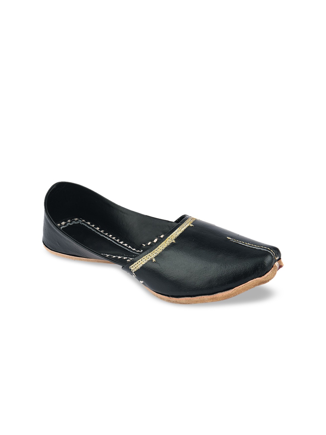 

DESI COLOUR Men Black Woven Design Leather Mojaris