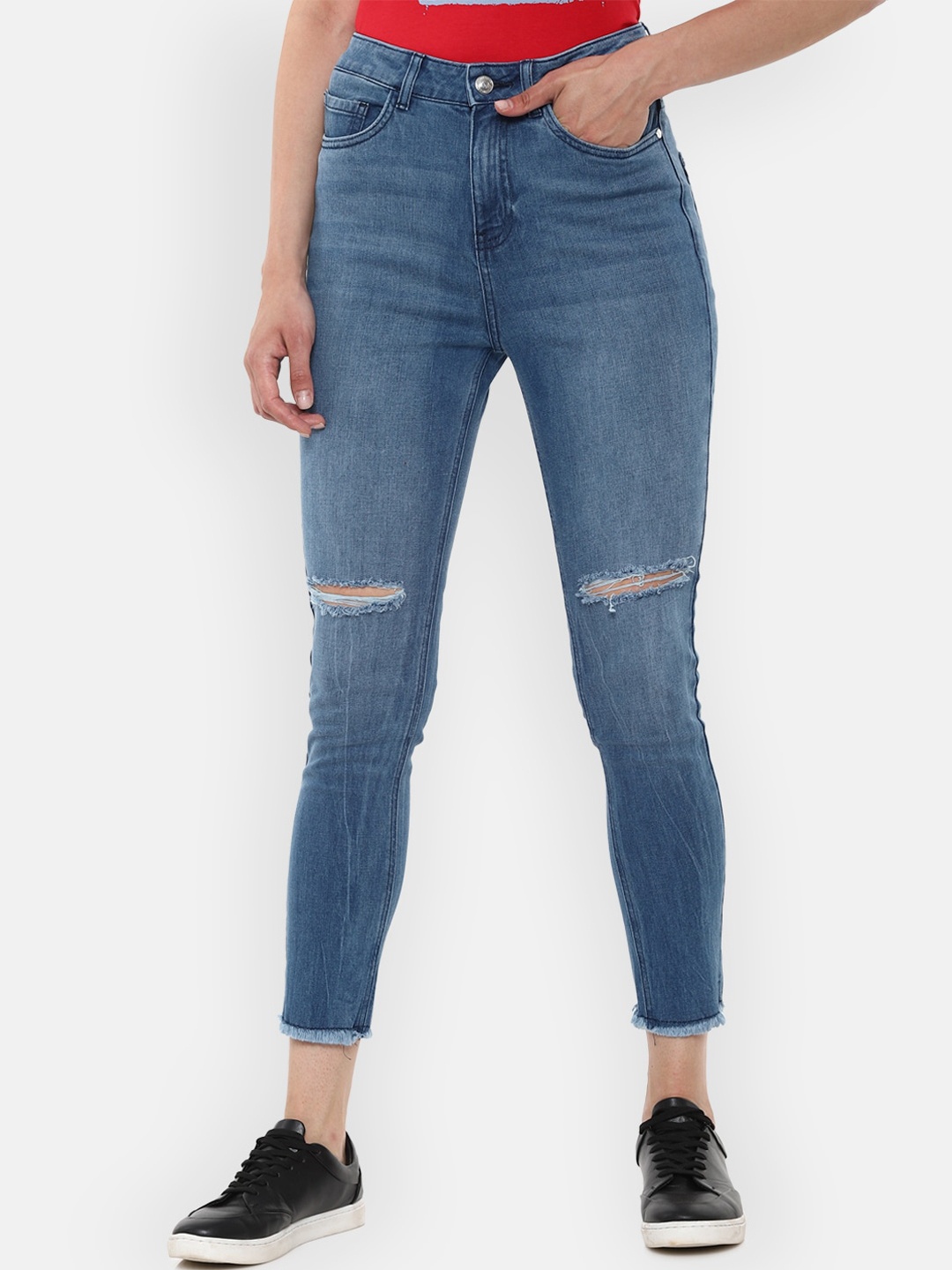 

Van Heusen Woman Women Blue Slim Fit Mildly Distressed Light Fade Stretchable Jeans