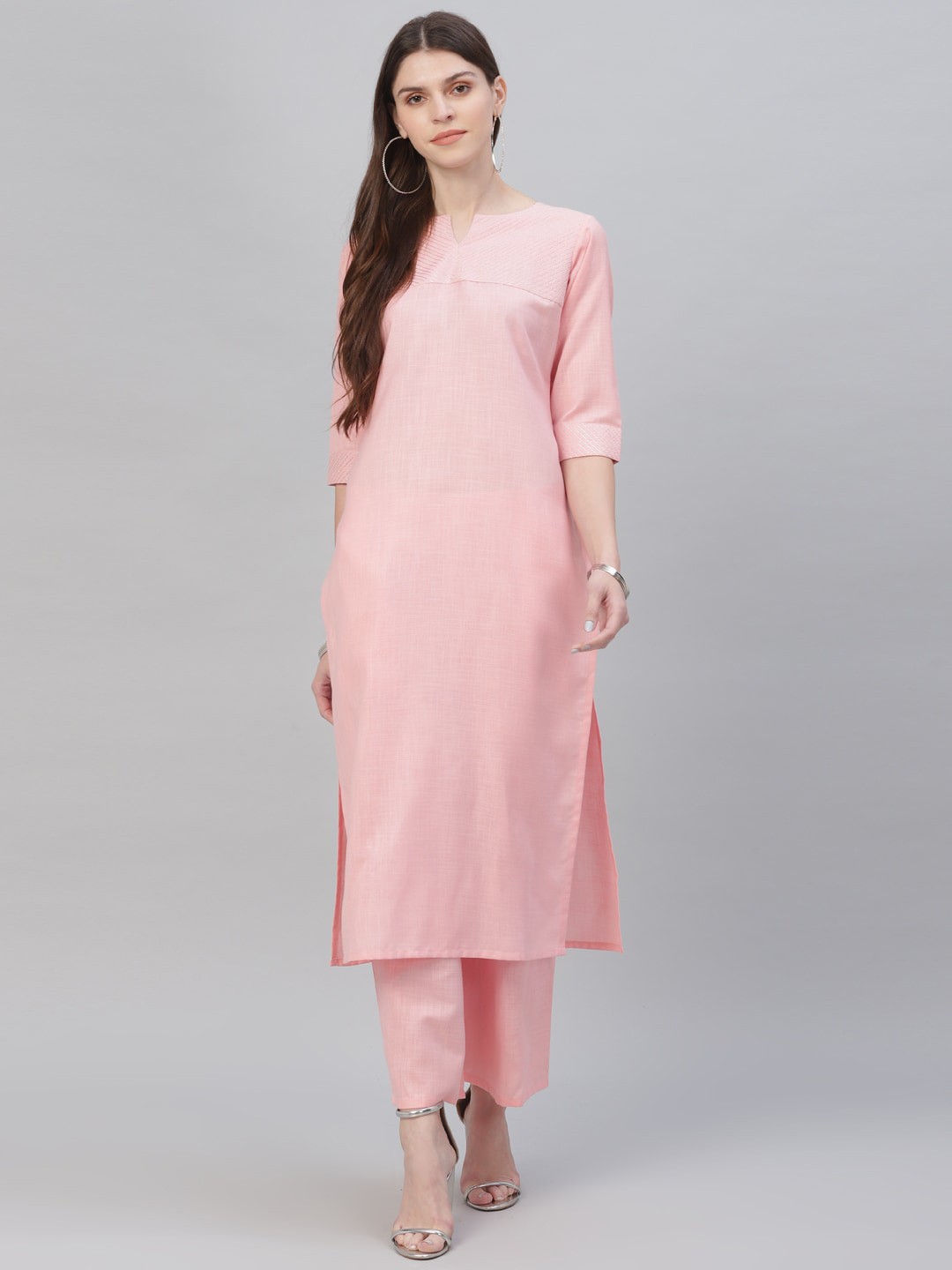 

GERUA Women Pink High Slit Pure Cotton Kurti with Trousers