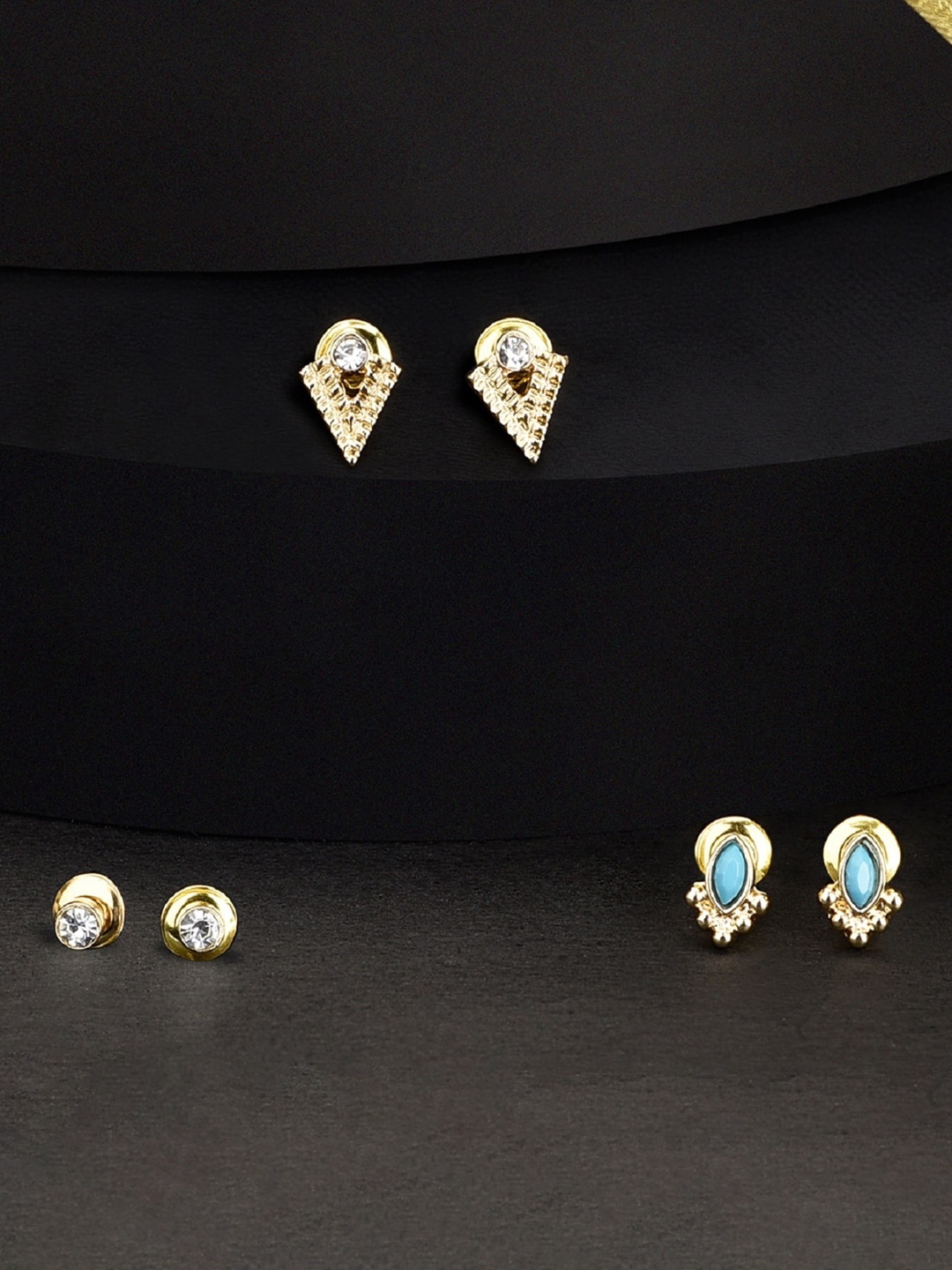 

Accessorize London Set of 3 Turquoise Blue & Gold Toned Contemporary Studs Earrings