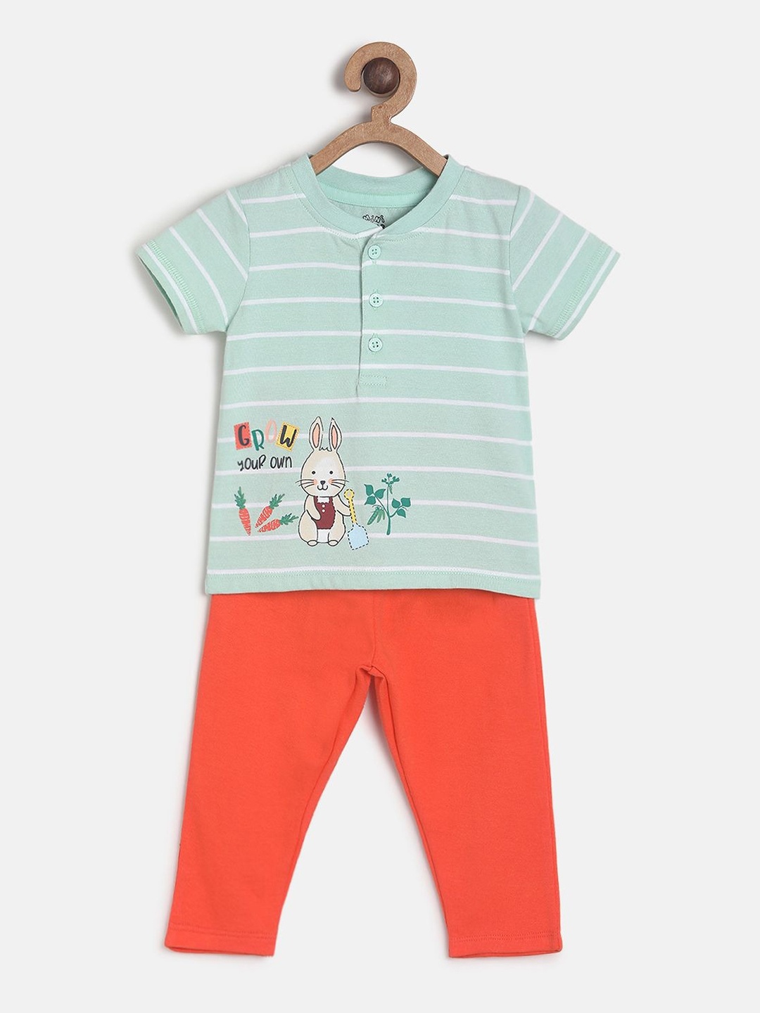 

MINI KLUB Infant Boys Printed Pure Cotton T-shirt with Pyjama, Orange