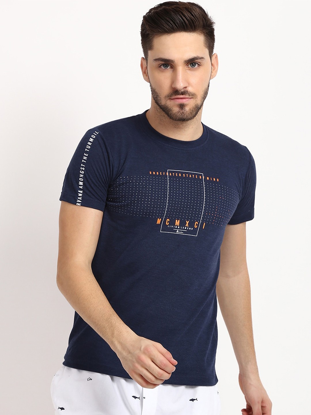 

V2 Value & Variety Men Navy Blue Typography Printed T-shirt
