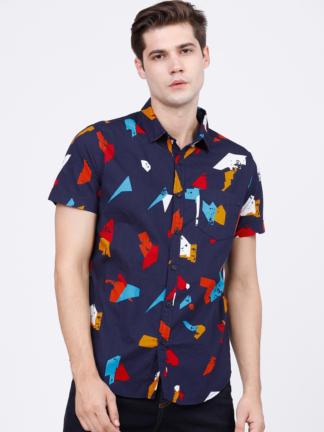 

LOCOMOTIVE Men Navy Blue Slim Fit Printed Casual Shirt