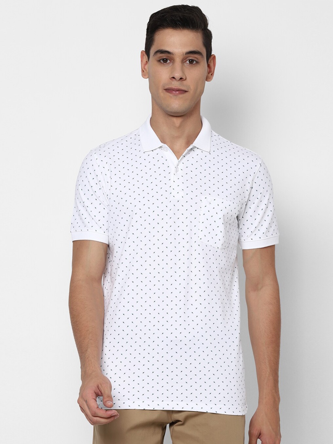 

Allen Solly Men White Printed Cotton Polo Collar T-shirt