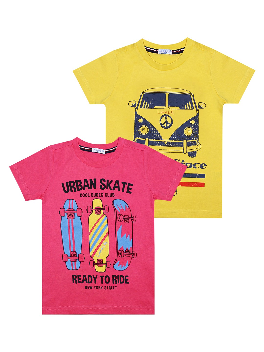

Luke Lilly Boys Pack of 2 Multi-colored Printed Pure Cotton T-shirt