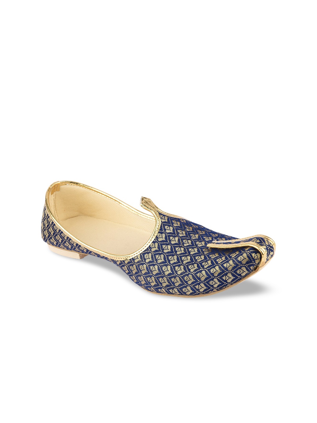 

DESI COLOUR Men Blue Woven Design Mojaris