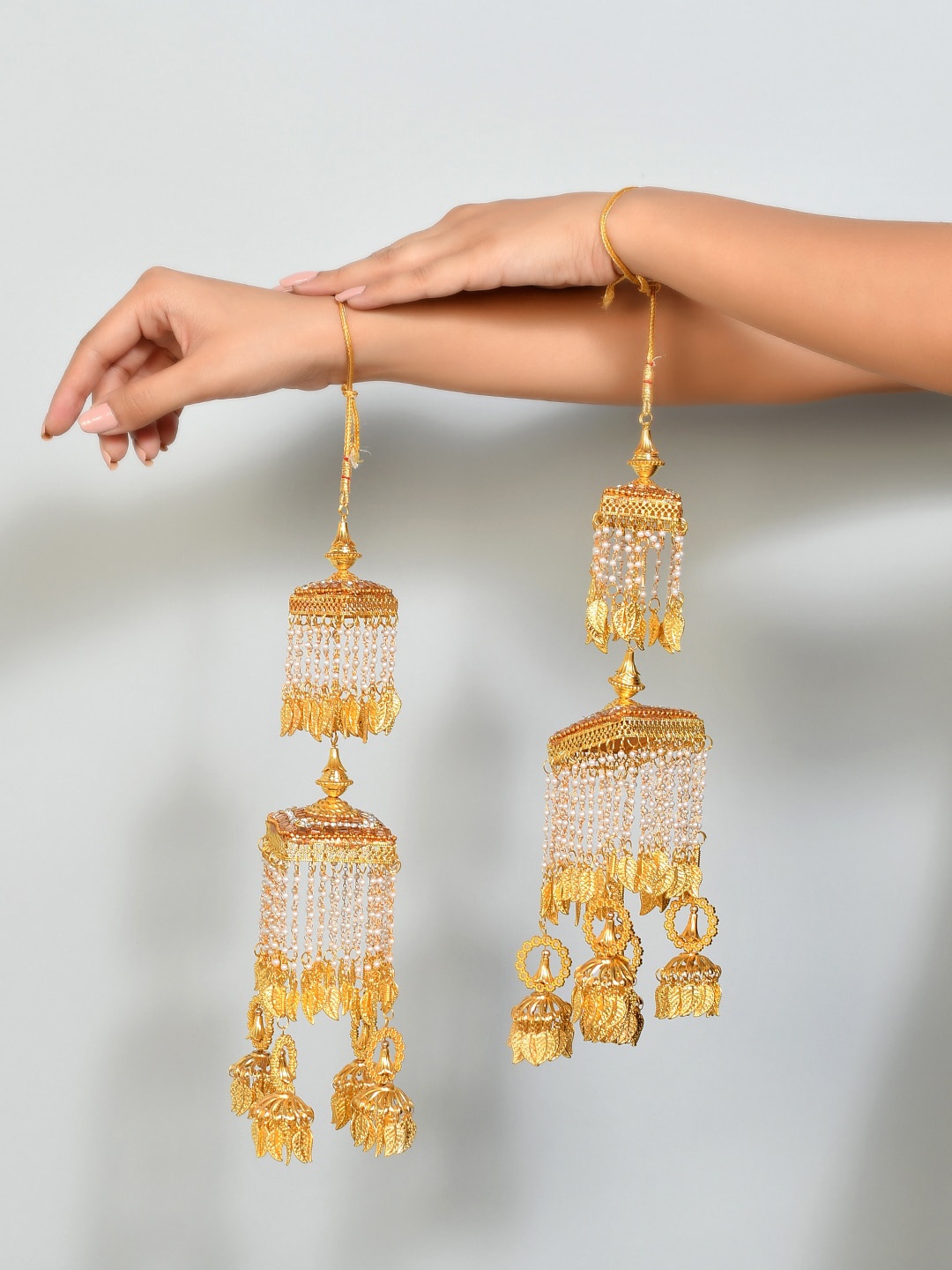 

Silvermerc Designs Set Of 2 Gold-Plated White Pearl Beaded Kaleeras