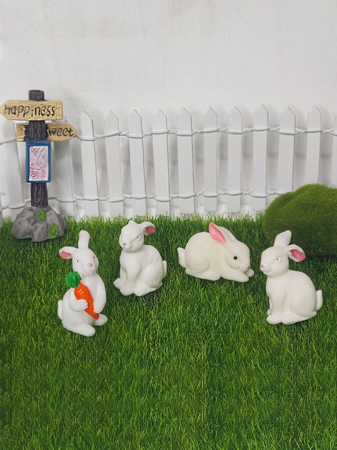 

Wonderland Set Of 4 White Bunnies With Ears Down Miniature Garden Accessory