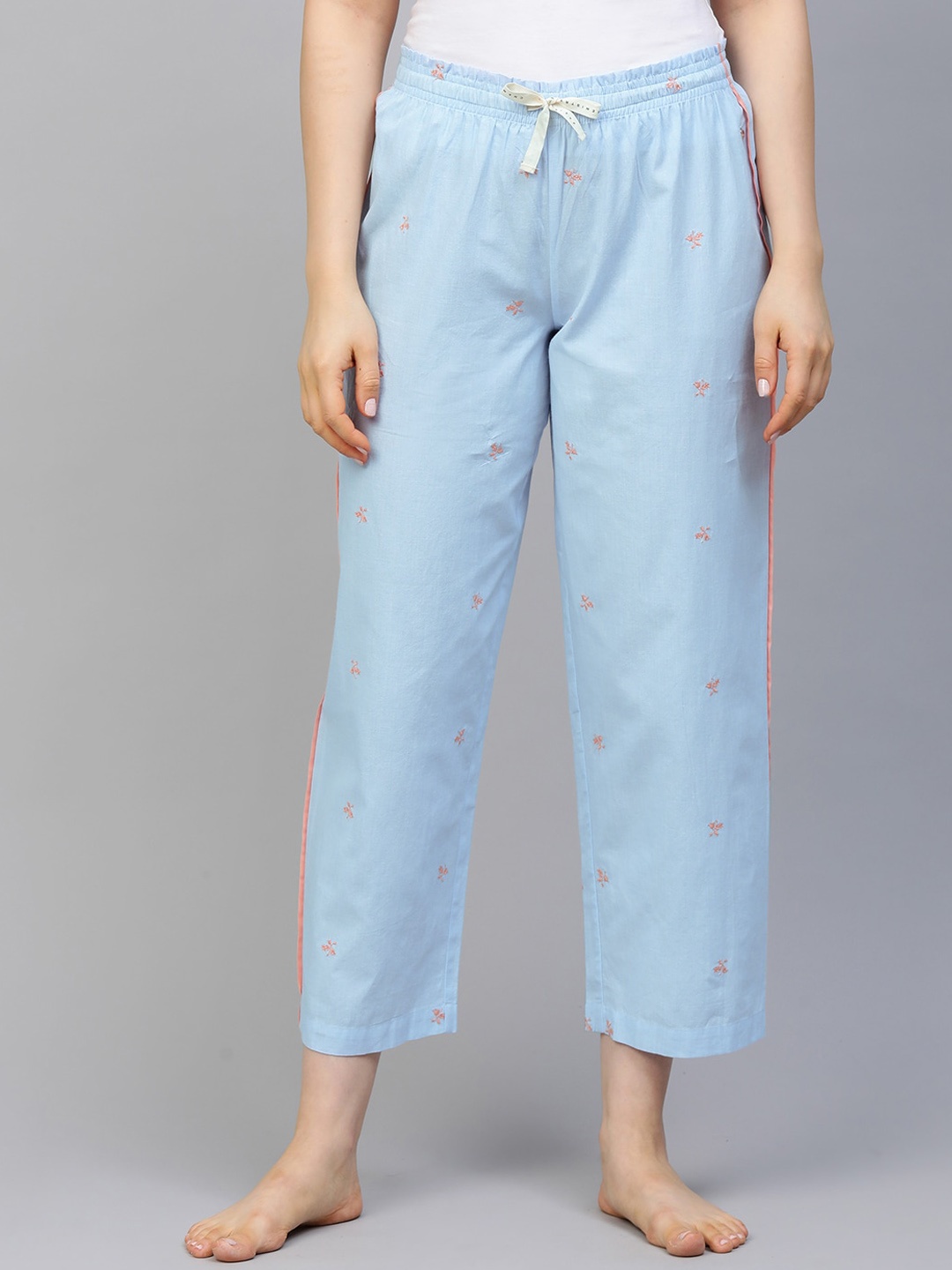 

Chemistry Women Blue Floral Embroidered Lounge Pants
