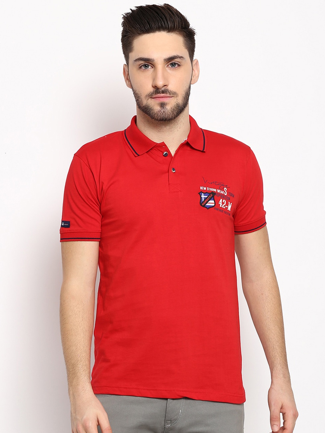 

V2 Value & Variety Men Red Polo Collar T-shirt