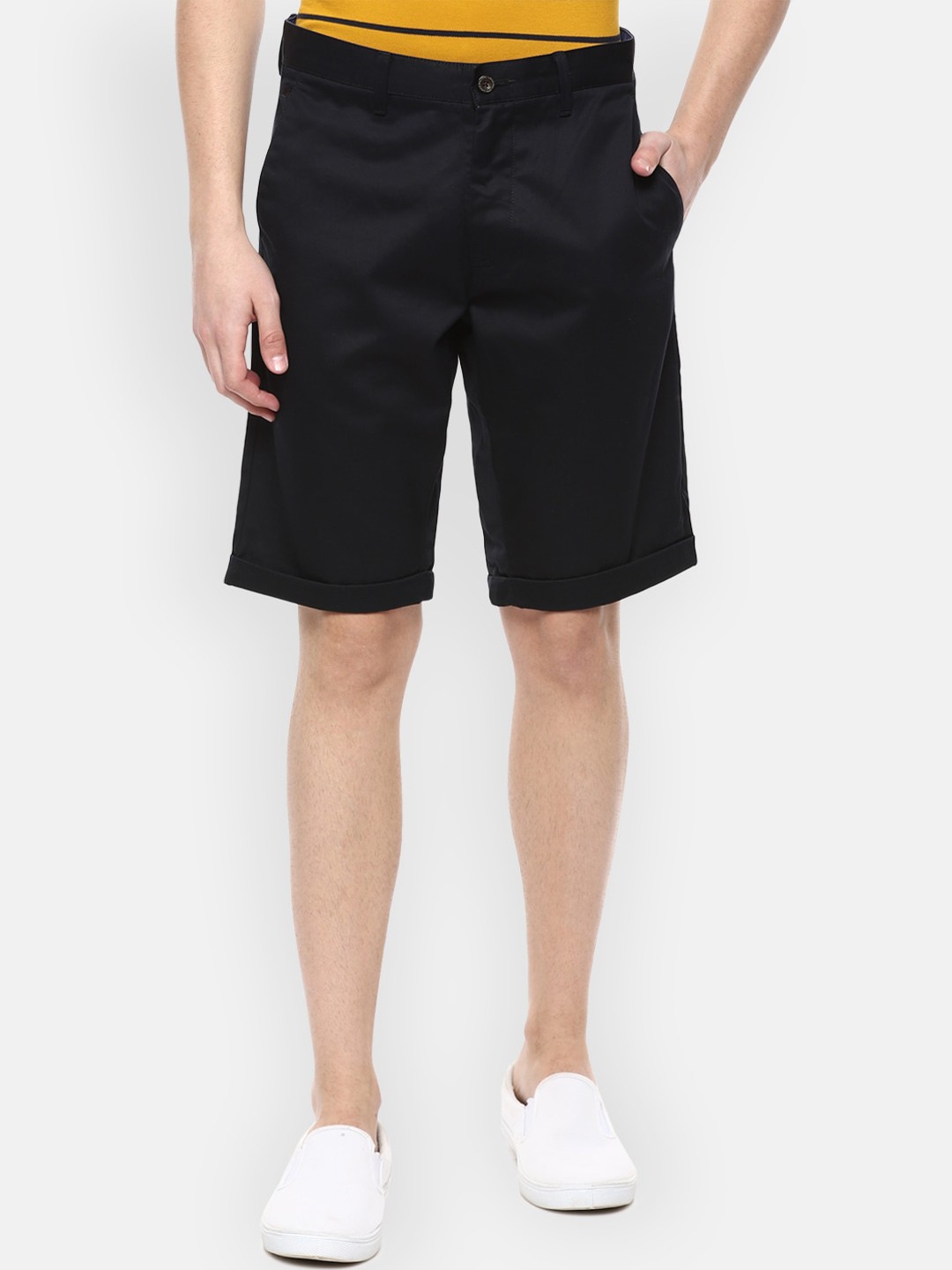 

Louis Philippe Men Black Slim Fit Mid-Rise Cotton Shorts