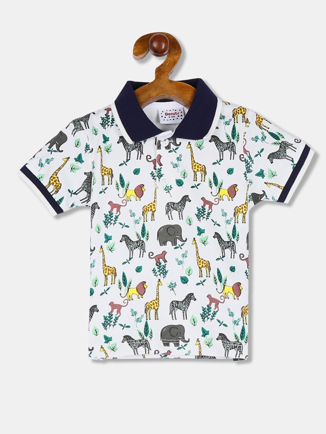 

Donuts Boys Off White & Yellow Printed Polo Collar T-shirt