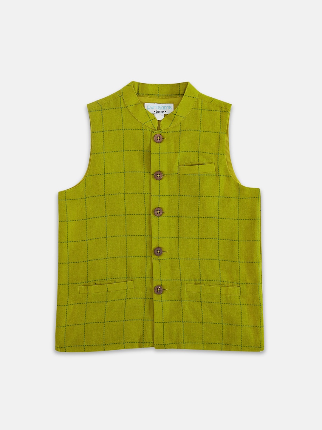 

indus route by Pantaloons Boys Lime Green & Green Checked Waistcoat