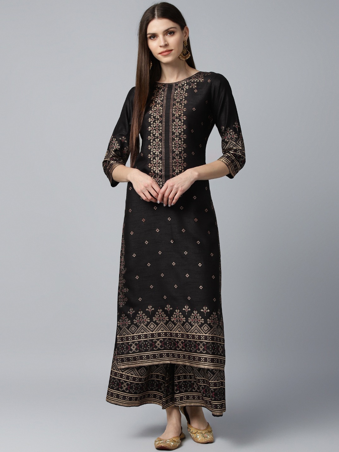 

Libas Women Black Ethnic Motifs Printed Straight Kurta Set