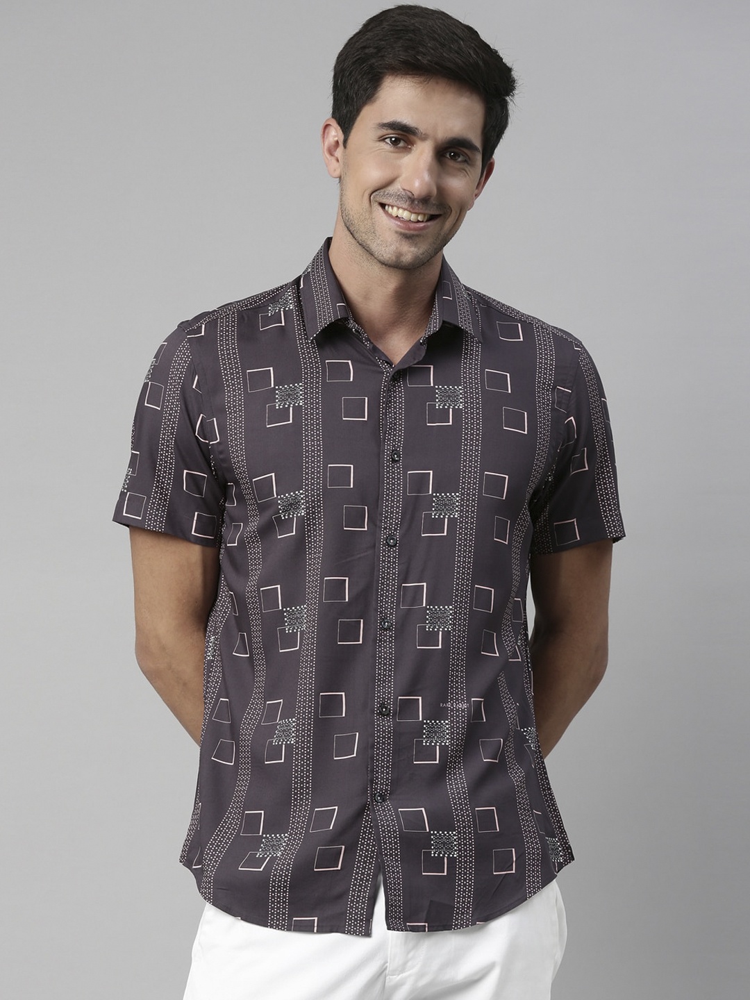 RARE RABBIT Men Brown Regular Fit Printed Casual Shirt
