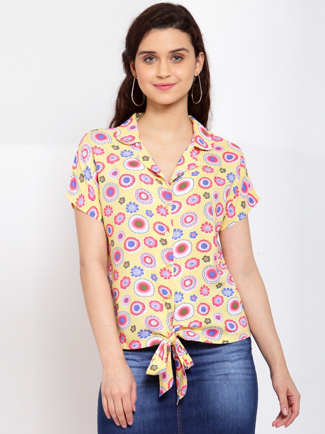 

DUDITI Women Yellow Printed Casual Shirt