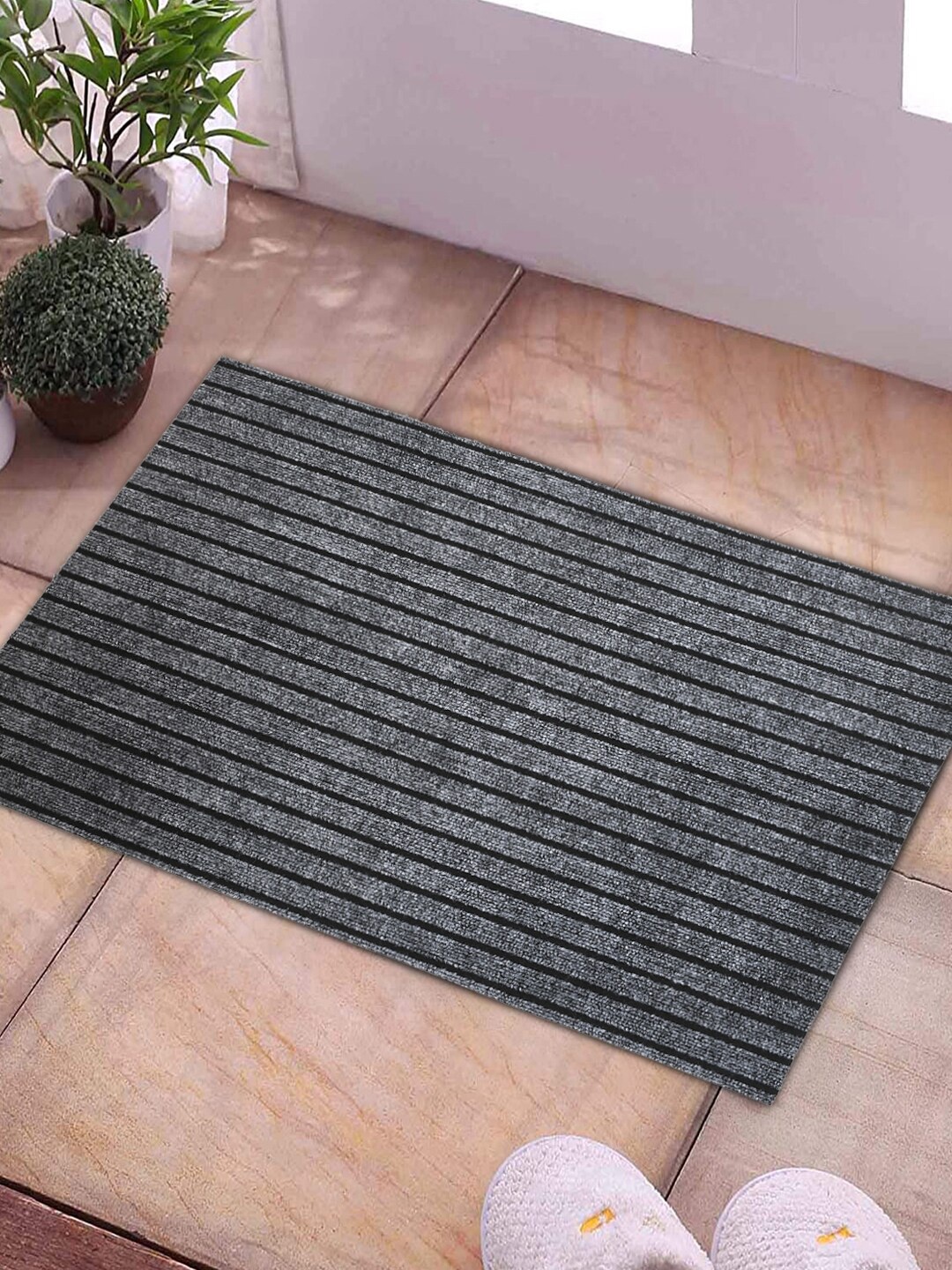 

Kuber Industries Grey & Black Striped Microfiber Anti-Skid Door Mat