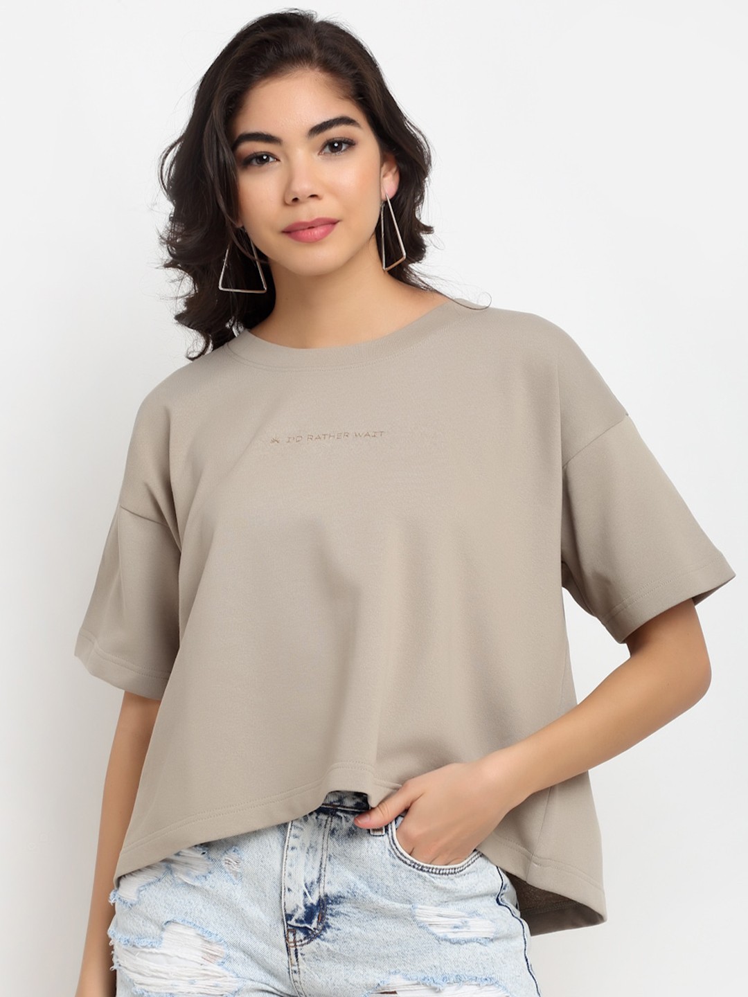 

Bhaane Women Tan Boxy Crop Top