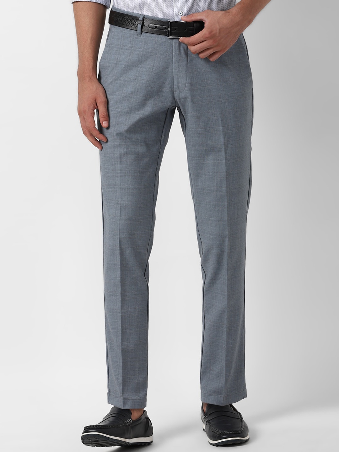 Louis Philippe Sport Men Grey Textured Formal Trousers