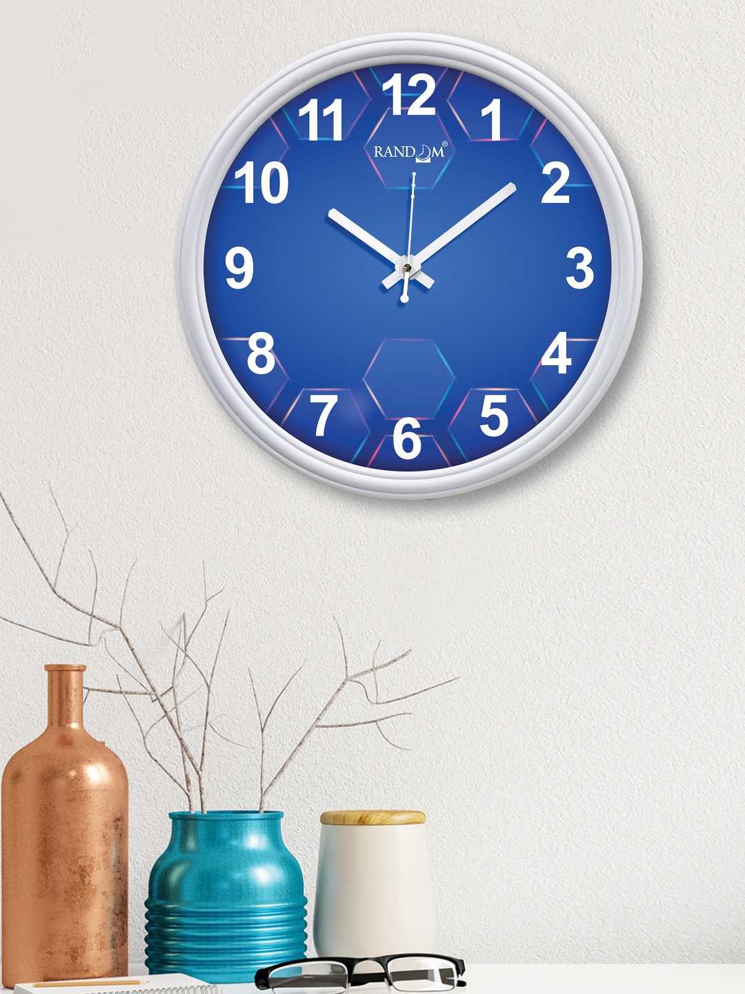 

RANDOM White & Blue Printed Contemporary Wall Clock