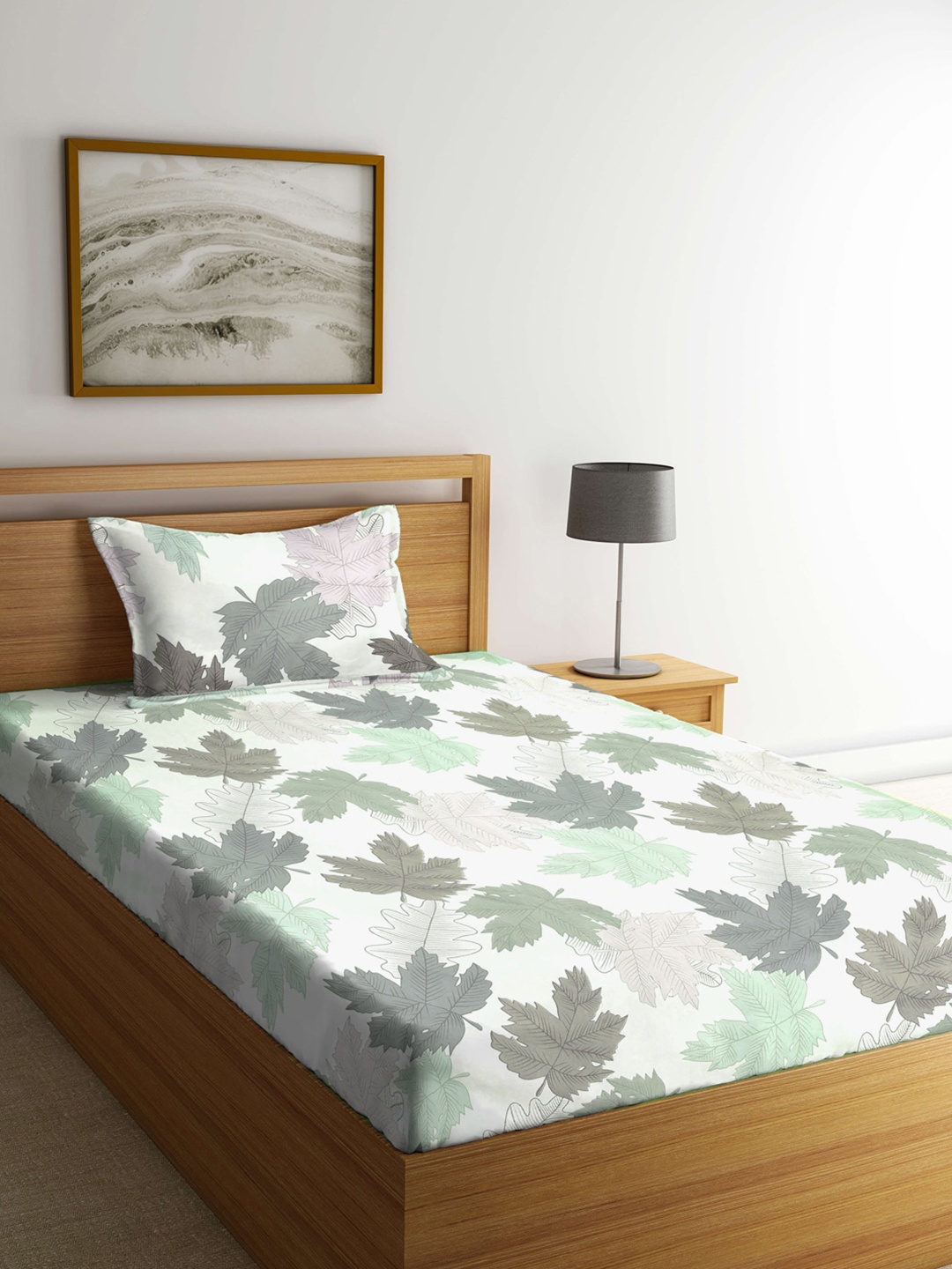 

KLOTTHE Multi & Grey Floral Single Bedsheet with 1 Pillow Covers