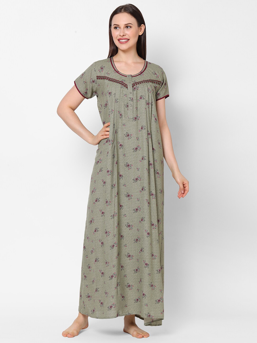 

Sweet Dreams Green Printed Maxi Nightdress