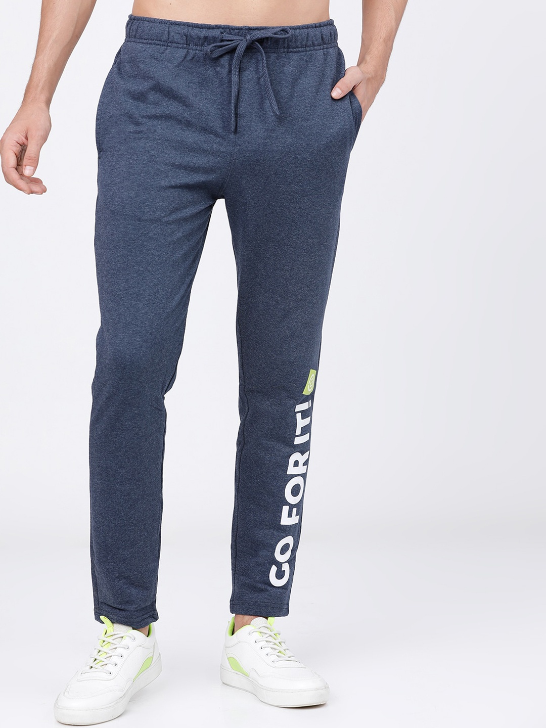 

LOCOMOTIVE Men Navy Blue & White Solid Slim Fit Track Pants