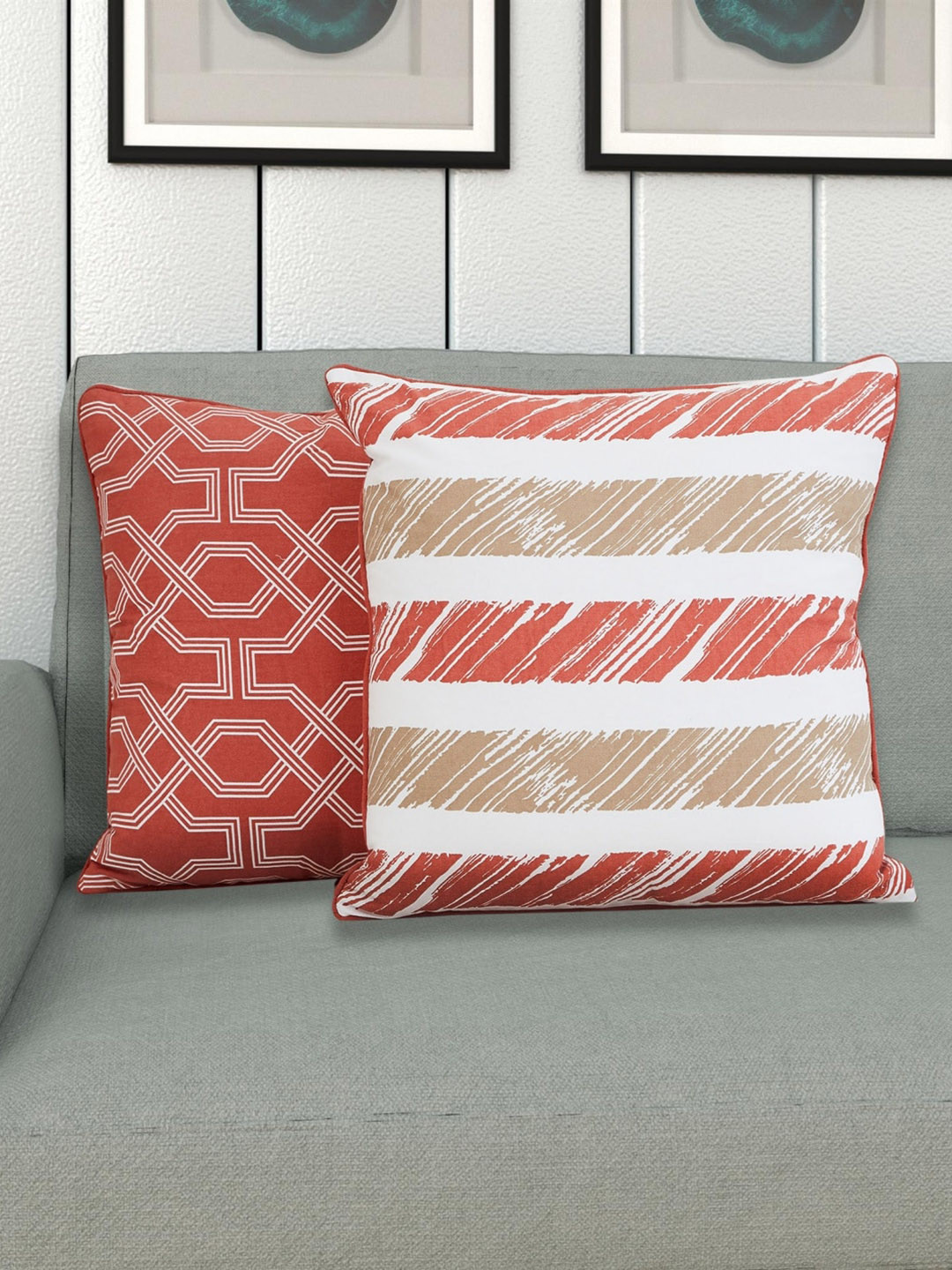 

Home Centre Set Of 2 Lattice Printed Cotton Filled Cushions, Multi